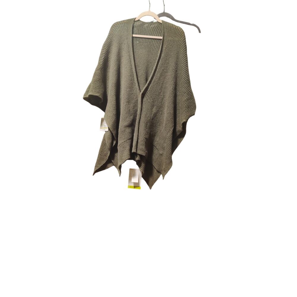 Time and Tru Rib Knit Ruana Cardigan One Button, One Size, Olive Green - Picture 3 of 6